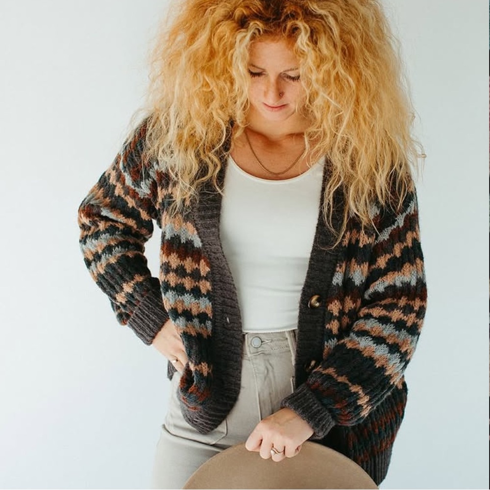 Grade & Gather Multi-Colored Cardigan – Wool Blend – Size Small